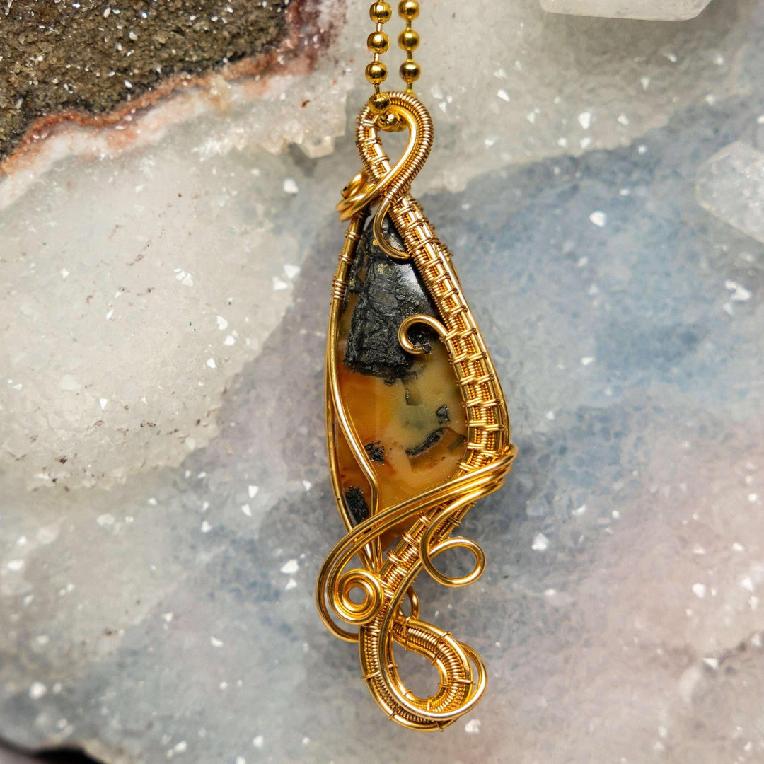 Dendritic Agate Wire Wrap Pendant 2.5 Inch: captivating agate with tree-like inclusions, wrapped in healing copper.