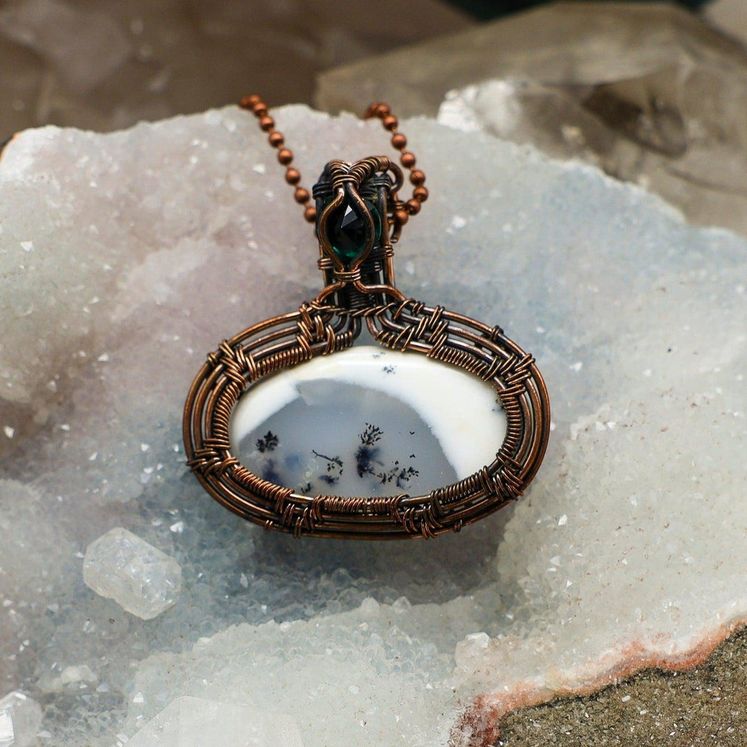 Dendritic Agate Oval Wire Wrap Pendant 2 Inch-Wire Wraps-Crystal Destiny-Agate-2"-Crystal Destiny