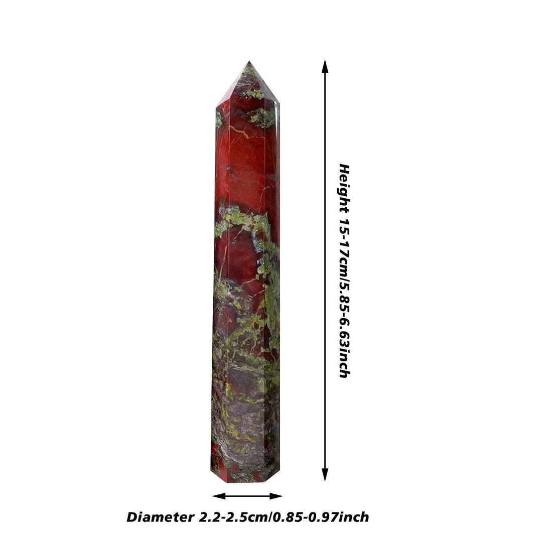 Natural dragon blood stone crystal wand, 15-17cm, red and green obelisk tower for healing decor.