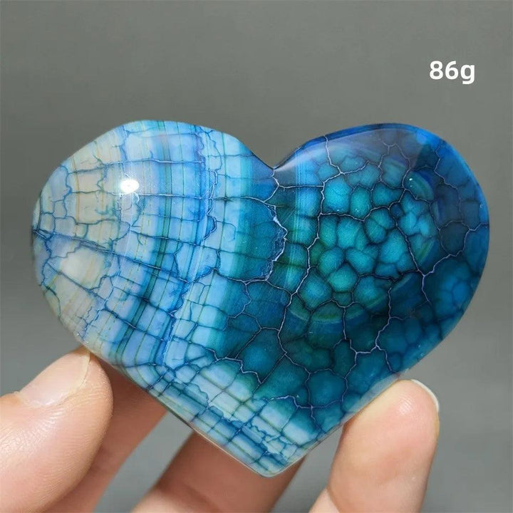 Dragon Veined Pattern Agate Crystal Heart, 86g, with vivid blue and white dragon-scale banding for grounding and protection.