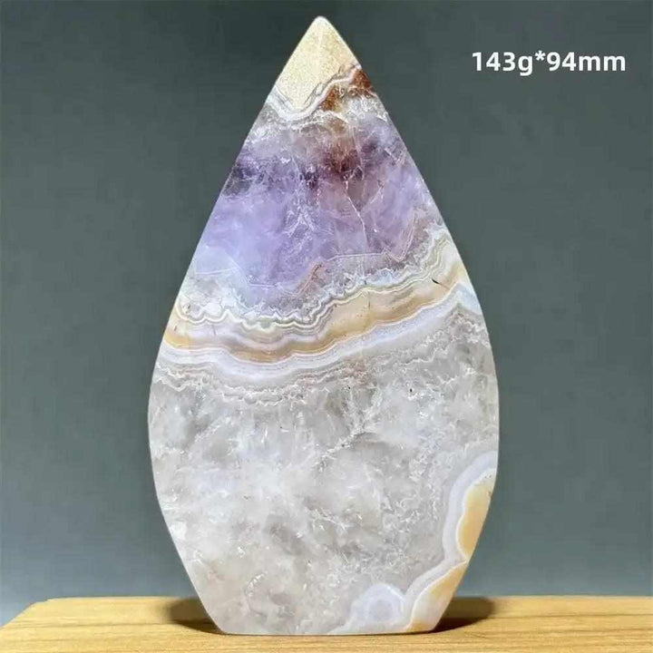 Polished Dream Amethyst torch freeform with deep purple and white quartz banding for Third Eye Chakra meditation.