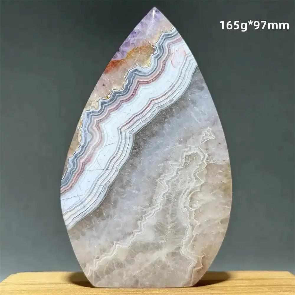 Polished Dream Amethyst torch freeform with deep purple and milky white quartz banding for meditation and intuition.