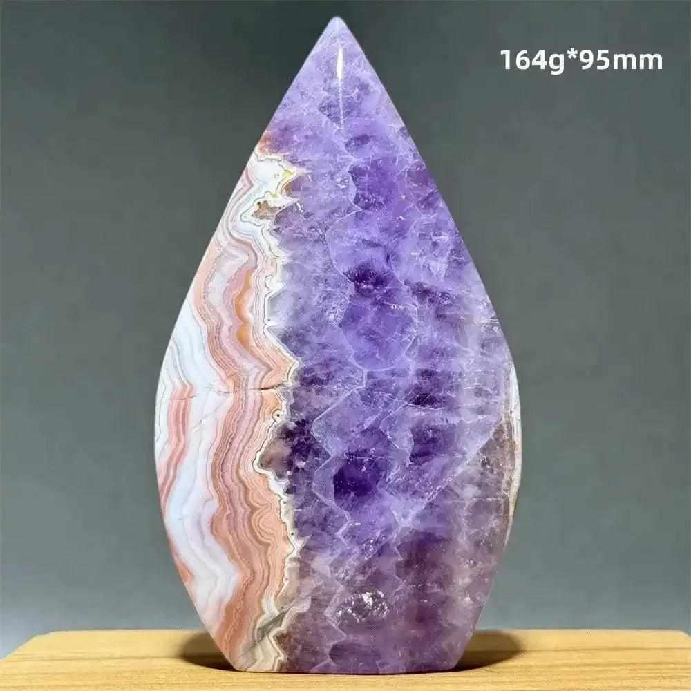 Polished Dream Amethyst torch freeform with deep purple hues and milky white quartz banding for meditation and intuition.