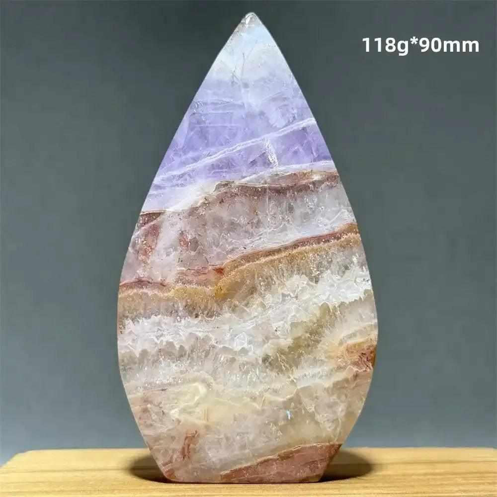 Polished Dream Amethyst torch freeform with deep purple and white quartz swirls for meditation and intuition.