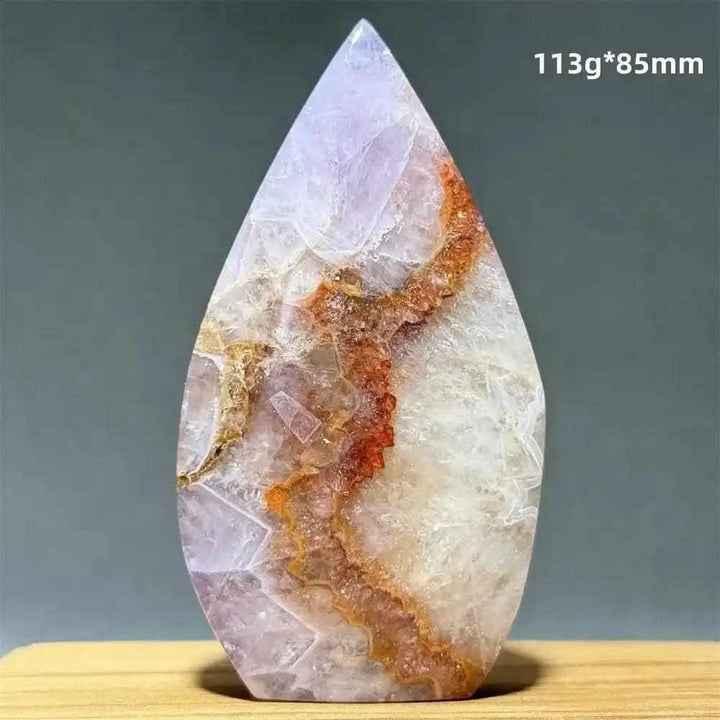 Polished Dream Amethyst torch freeform featuring deep purple and white quartz swirls for meditation and intuition.
