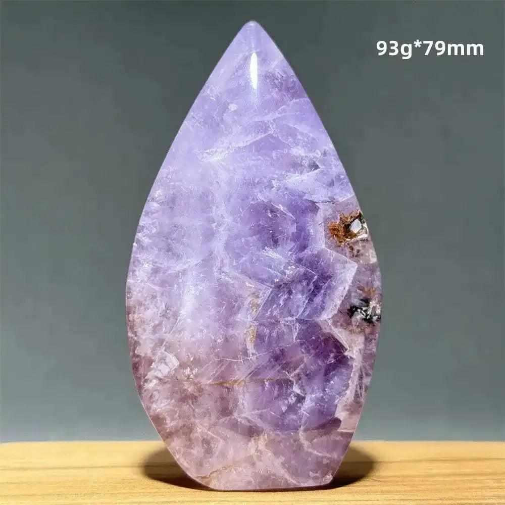 Polished Dream Amethyst torch freeform with deep purple and white quartz swirls for meditation and intuition.