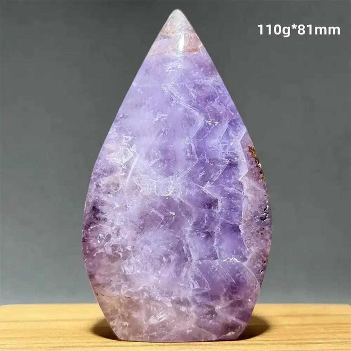 Polished Dream Amethyst torch freeform featuring deep purple and white quartz swirls for Third Eye Chakra meditation.