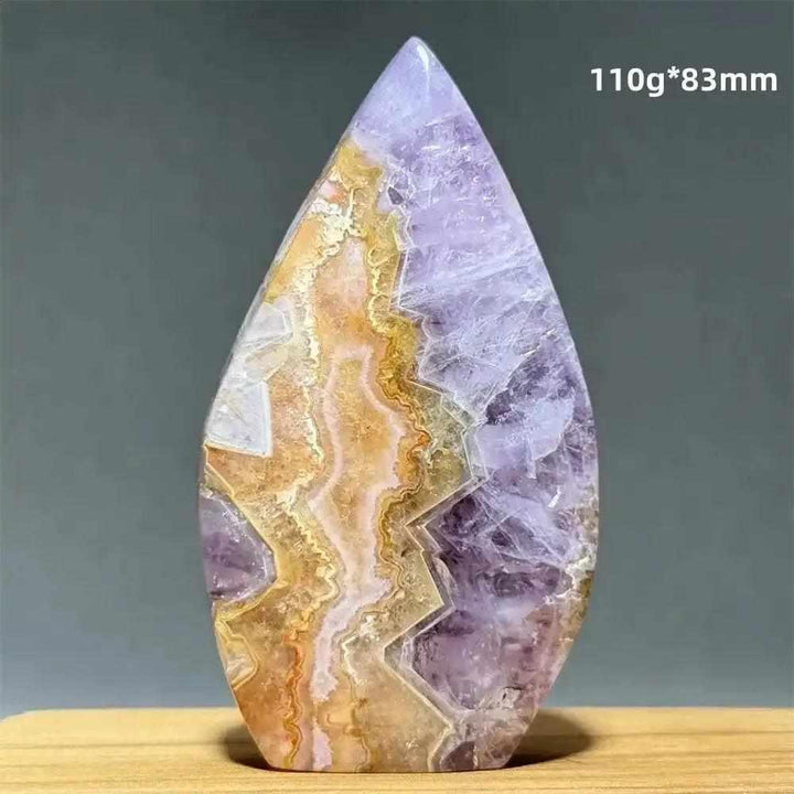 Polished Dream Amethyst torch freeform with deep purple and milky white quartz swirls for intuition and calm.