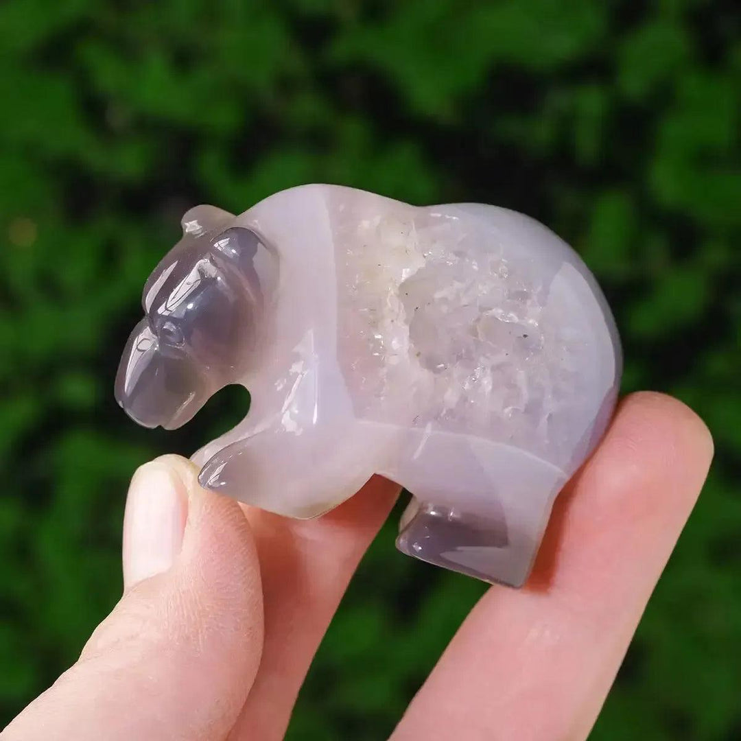 Druzy Agate Crystal Bear Carving