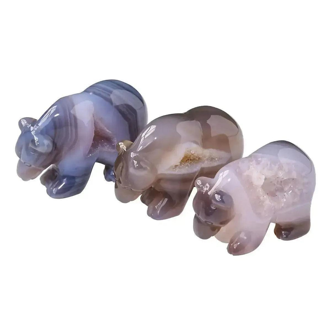 Druzy Agate Crystal Bear Carving