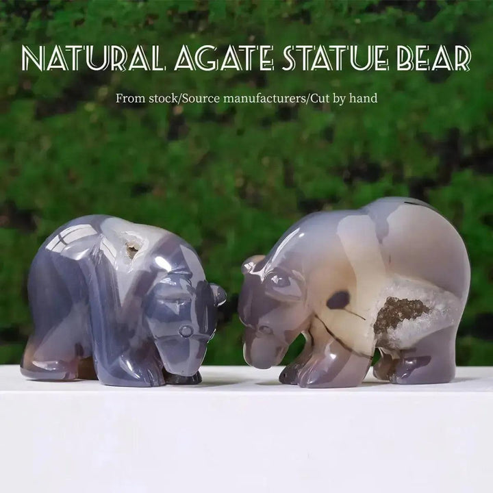 Druzy Agate Crystal Bear Carving
