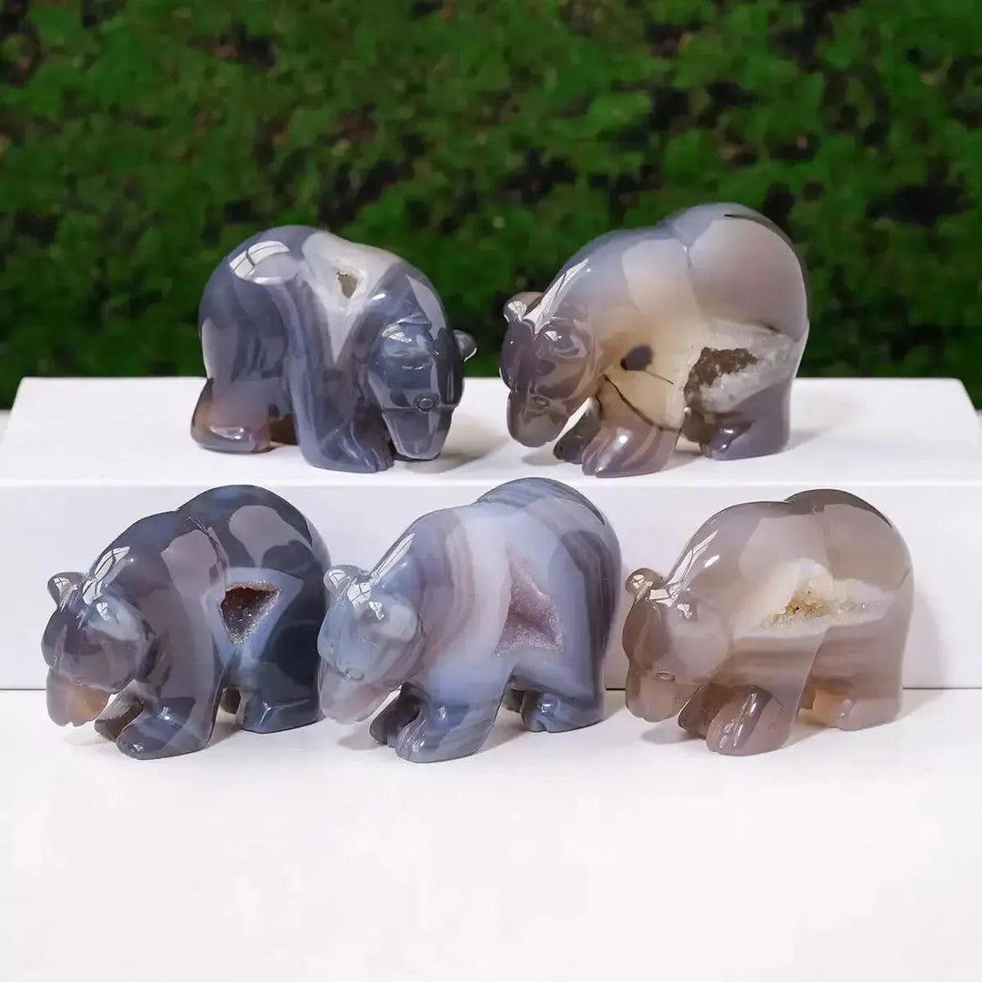 Druzy Agate Crystal Bear Carving