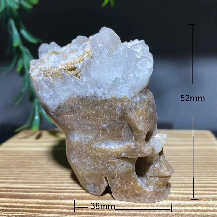 Sparkling Druzy Agate Crystal Skull Carving, 52mm tall, for strength, grounding, and wisdom.
