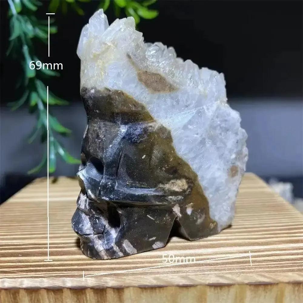 Druzy Agate Crystal Skull Carving
