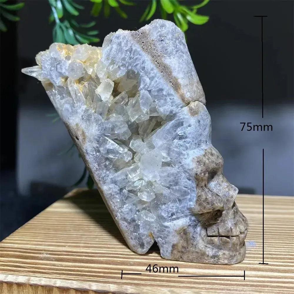 Druzy Agate Crystal Skull Carving