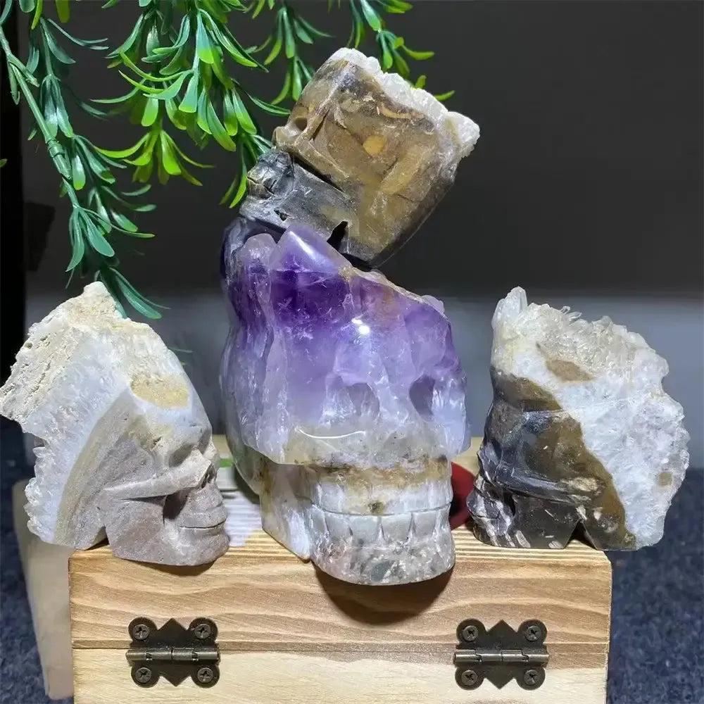 Druzy Agate Crystal Skull Carving