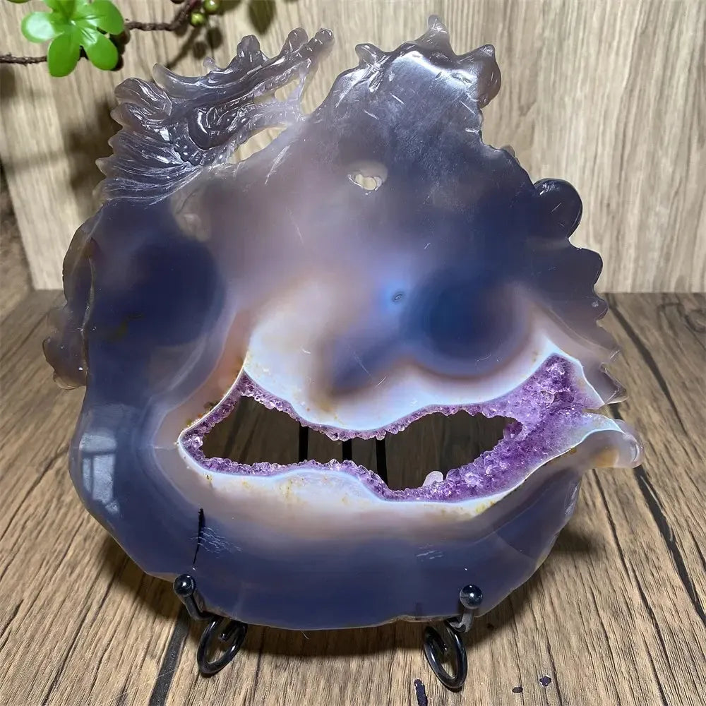 Druzy Amethyst Geode Dragon Carving | Hand Carved Crystal-Carvings-Ali-725g 193mm-Crystal Destiny