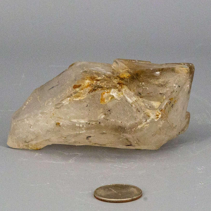 Rare Elestial Quartz Enhydro with 2 bubbles, a unique skeletal and layered crystal with oil and air inclusions.