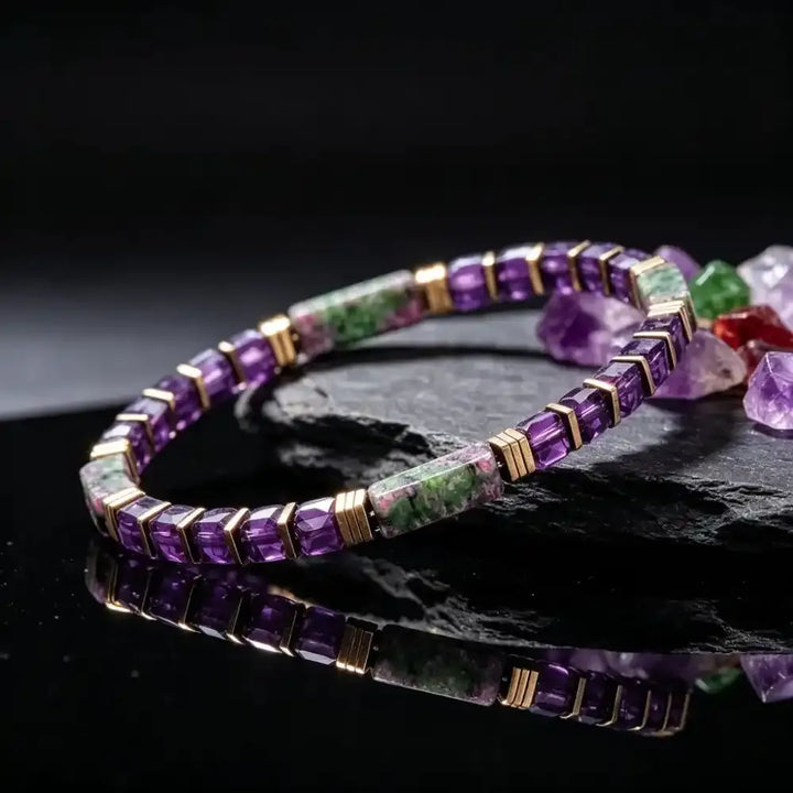 Epidote and Amethyst Bead Bracelet