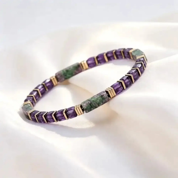 Epidote and Amethyst Bead Bracelet