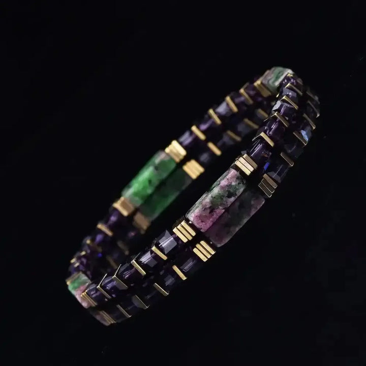 Epidote and Amethyst Bead Bracelet
