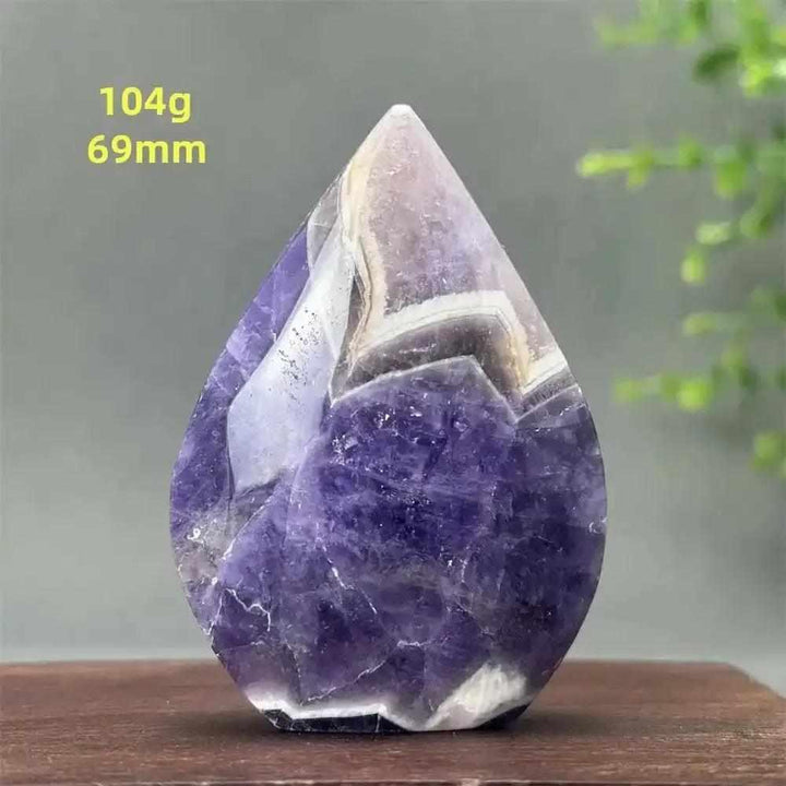Fantasy Amethyst torch freeform featuring layered purple and white quartz, perfect for Crown Chakra meditation and calm.