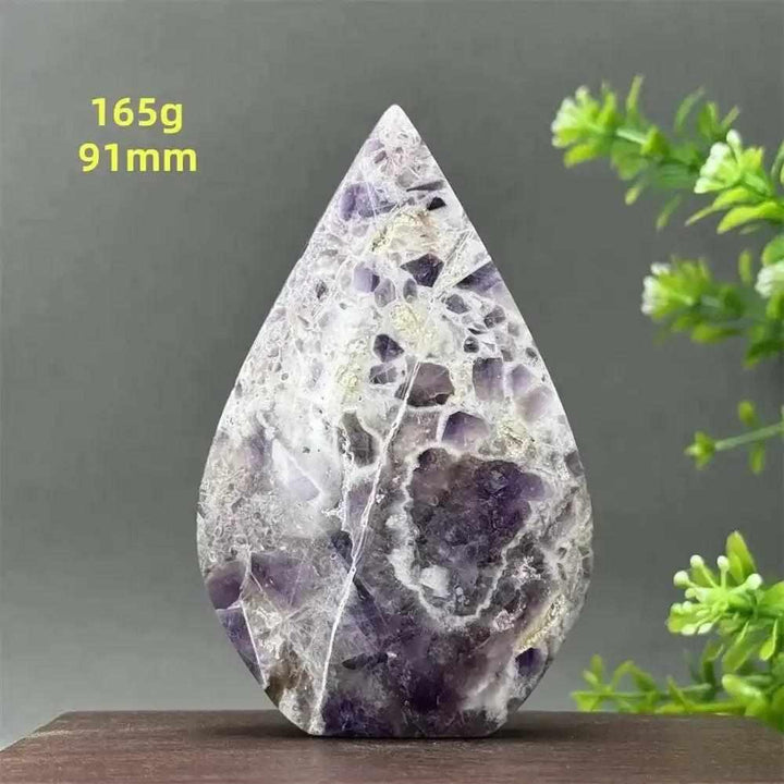 Fantasy Amethyst torch freeform featuring layered purple and white quartz, 91mm tall, perfect for calm and intuition.