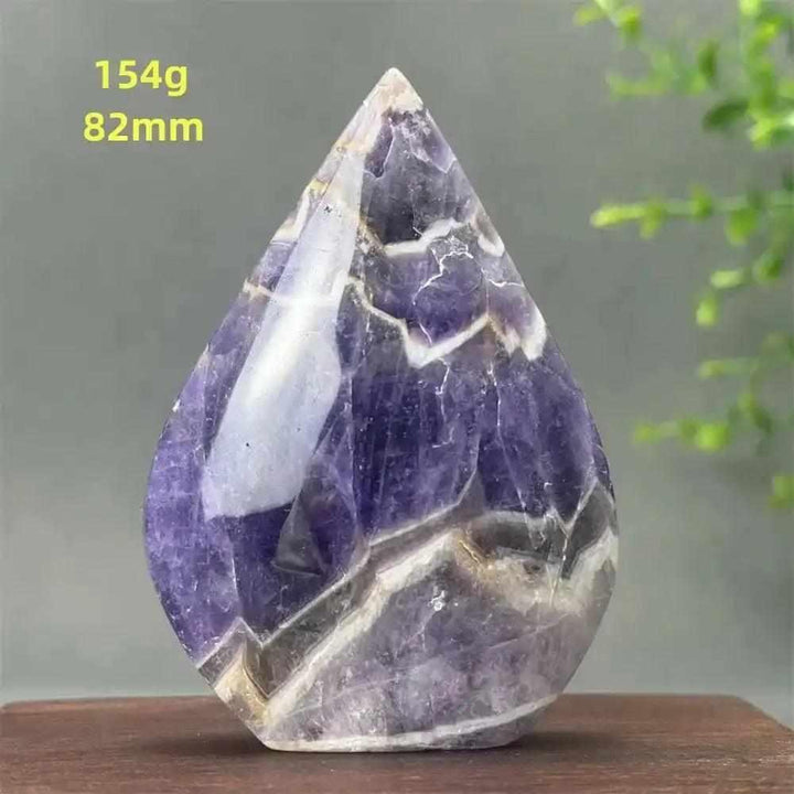 Fantasy Amethyst torch freeform featuring layered purple and white quartz for Crown Chakra meditation and calm energy.