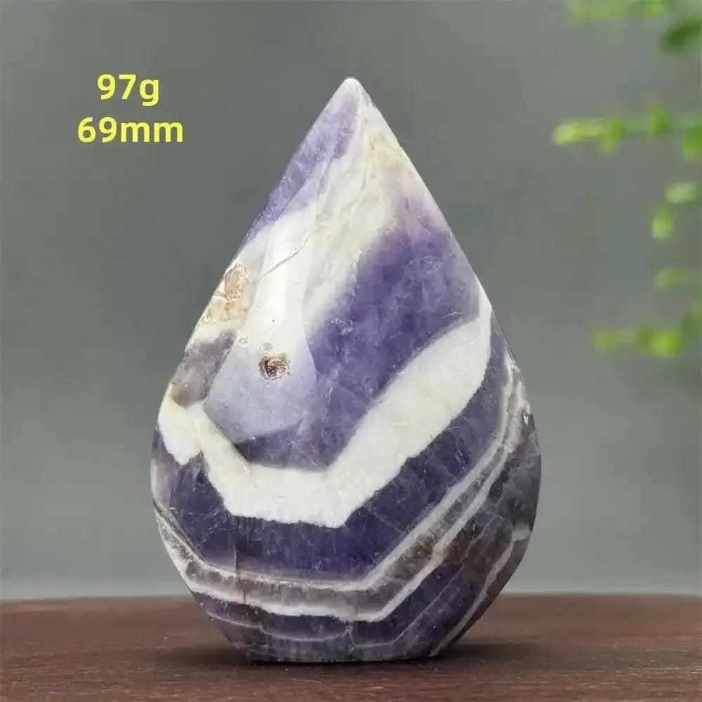 Fantasy Amethyst torch freeform with purple and white quartz layers, a calming crystal for Crown and Third Eye chakra work.