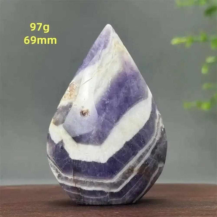 Fantasy Amethyst torch freeform with purple and white quartz layers, a calming crystal for Crown and Third Eye chakra work.
