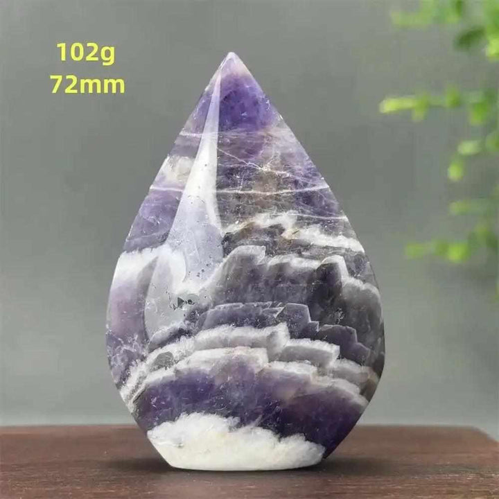Fantasy Amethyst torch freeform with layered purple and white quartz, 72mm tall, perfect for meditation and calm.