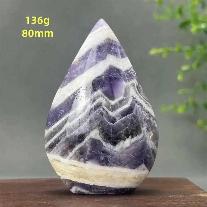 Fantasy Amethyst torch freeform with purple and white quartz layers, 80mm tall, perfect for Crown Chakra meditation.