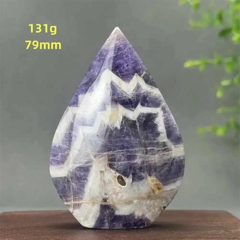 Fantasy Amethyst torch freeform with purple and white quartz layers, 79mm tall, perfect for meditation and calm.