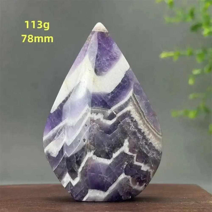 Hand-polished Fantasy Amethyst torch freeform featuring layered purple and white dream amethyst for calm and intuition.