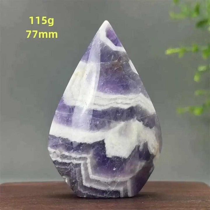 Fantasy Amethyst torch freeform with layered purple and white quartz, 77mm tall, perfect for meditation and calm.