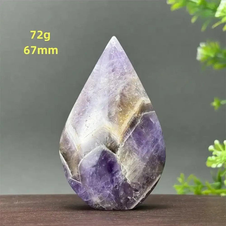 Fantasy Amethyst torch freeform with layered purple and white quartz, a 67mm flame-shaped crystal for calm and intuition.