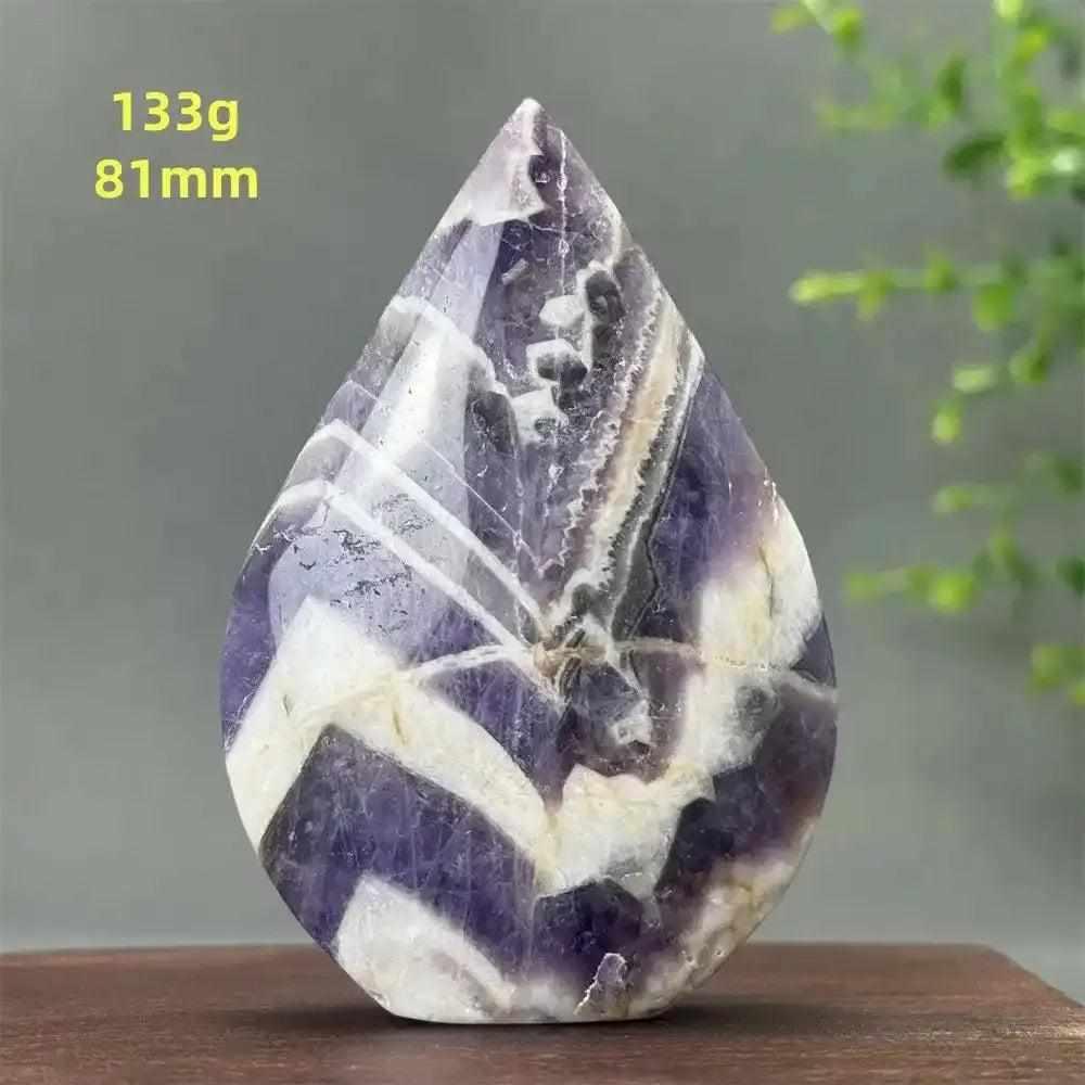 Fantasy Amethyst torch freeform featuring layered purple and white quartz, 81mm tall, perfect for meditation and calm.