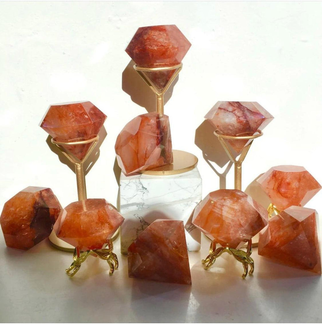 Natural Fire Quartz diamond-shaped healing gemstone, 4.5-5cm, with rich reddish-orange hues, perfect for home decor.