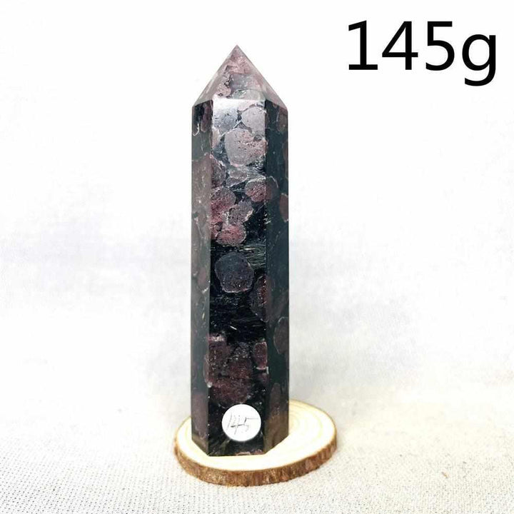 Fireworks Garnet Tower featuring deep red crystals in a dark matrix, a polished 145g grounding stone for your altar.