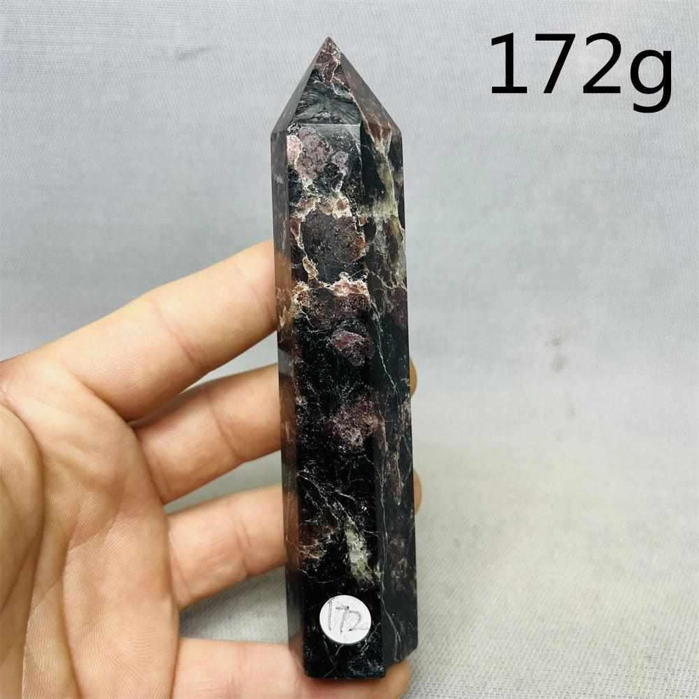 Fireworks Garnet Tower featuring red crystals in a dark matrix, a polished 172g grounding stone for root chakra energy.