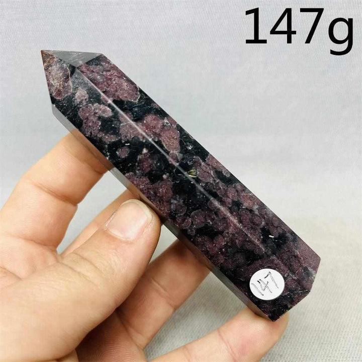 Fireworks Garnet Tower featuring red crystals in a dark matrix, a 147g polished stone for grounding and vitality.