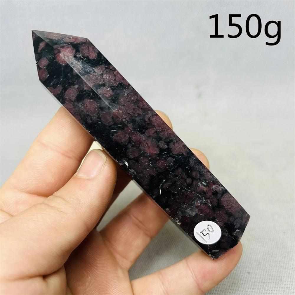 Polished Fireworks Garnet tower with deep red crystals in matrix, perfect for grounding energy and root chakra healing.