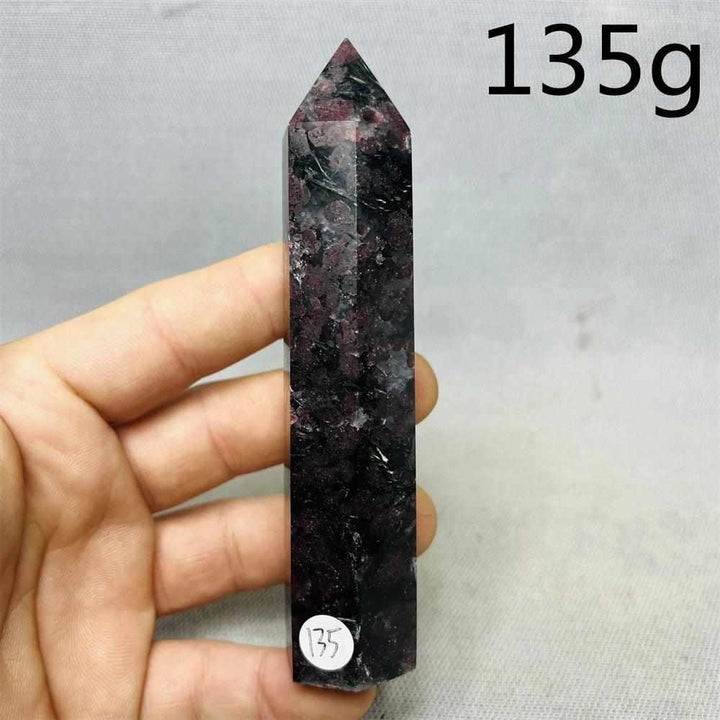 Polished Fireworks Garnet tower with deep red crystals in a dark matrix, perfect for grounding and root chakra energy.