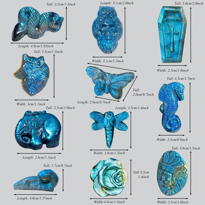 Flashy Labradorite Animal Carvings