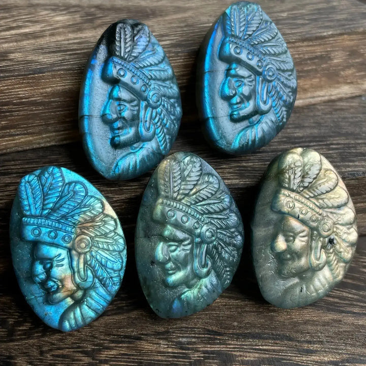 Flashy Labradorite Animal Carvings-Carvings-Ali-Chief-See Chart-Crystal Destiny