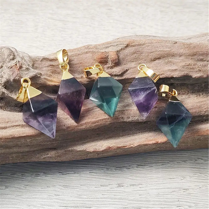 Fluorite Crystal Carved Rhombus Drop Pendant