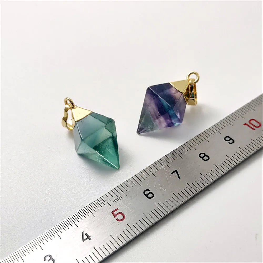 Fluorite Crystal Carved Rhombus Drop Pendant