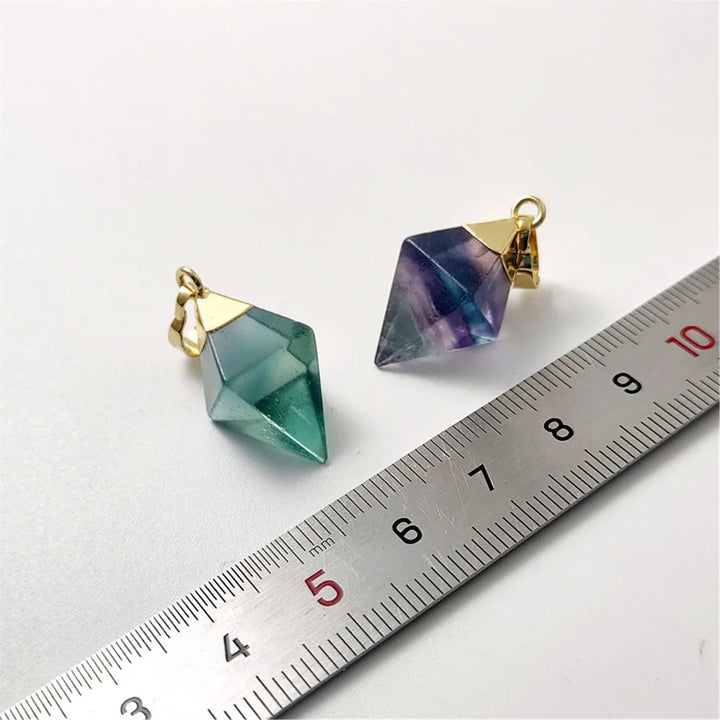 Fluorite Crystal Carved Rhombus Drop Pendant