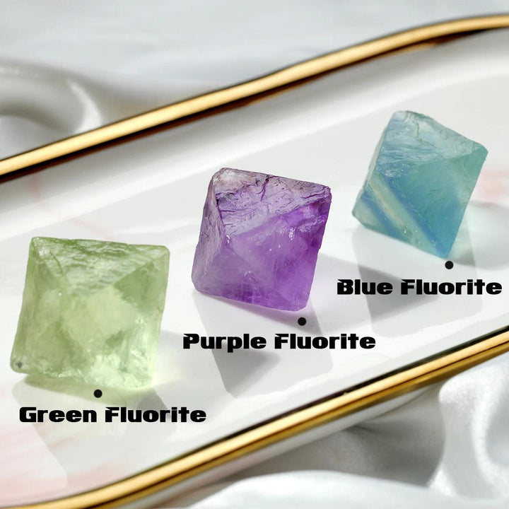 Raw Fluorite Crystal Octahedron: natural green, purple, and blue stones for focus, healing, and cleansing.