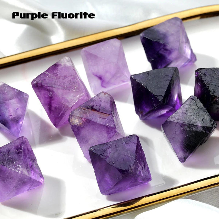 Deep violet Purple Fluorite Crystal Raw Stone Octahedrons, natural irregular ore chunks for focus and healing.